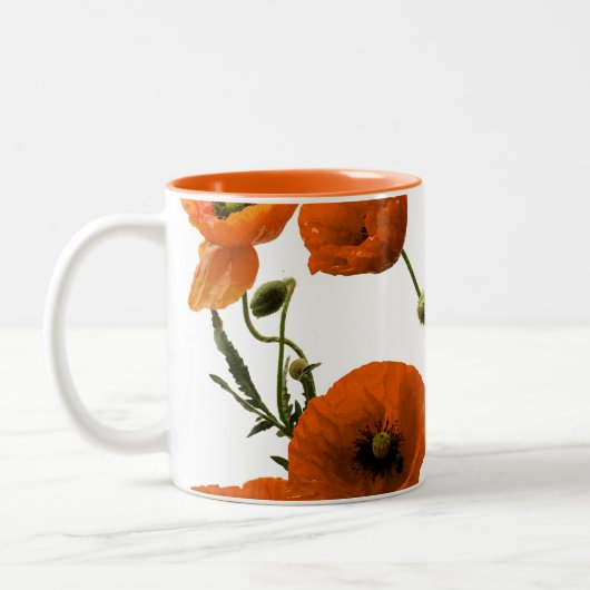 オレンジケシによってはシックな水彩画の花のギフトが開花します ツートーンマグカップ (左)