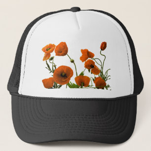 オレンジケシによっては水彩画の花柄パターンが開花します キャップ