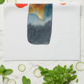 オレンジケシの花の水色 キッチンタオル (折り畳み)