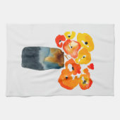 オレンジケシの花の水色 キッチンタオル (横)