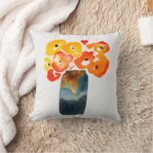 オレンジケシの花の水色 クッション (ブランケット)