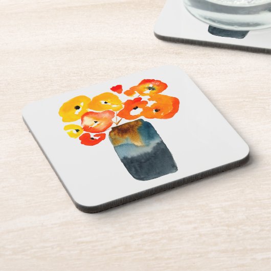 オレンジケシの花の水色 コースター (左側)