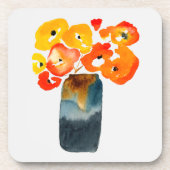 オレンジケシの花の水色 コースター (正面)