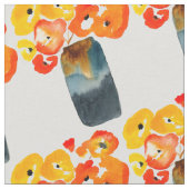 オレンジケシの花の水色 ファブリック (クローズアップ)