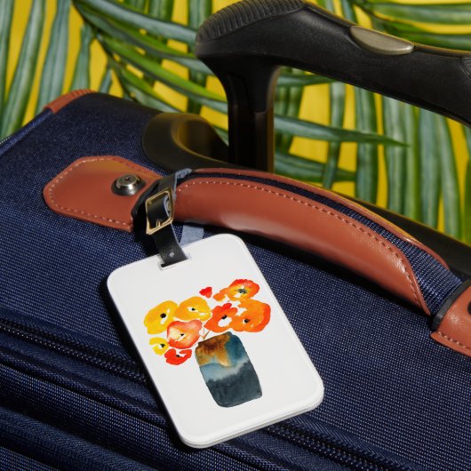 オレンジケシの花の水色 ラゲッジタグ (正面インサイチュ1)