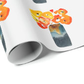 オレンジケシの花の水色 ラッピングペーパー (ロールコーナー)