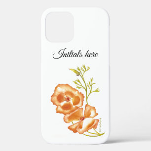 オレンジケシの花の緑の葉モノグラム iPhone 12ケース
