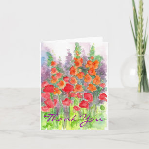 オレンジケシのGladiolaの花の水彩画は感謝していしています サンキューカード