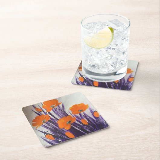 オレンジケシ  スクエアペーパーコースター (インサイチュ)
