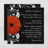 オレンジゲルベラデイジーと白黒スクロール 招待状 (正面/裏面)