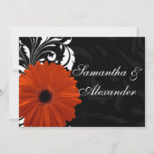 オレンジゲルベラデイジーと白黒スクロール 招待状 (裏面)
