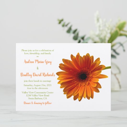 オレンジゲルベラデイジーフラワー結婚式招待状 招待状 (スタンド正面)