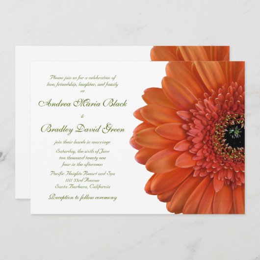 オレンジゲルベラデイジーフラワー結婚式招待状 招待状 (正面/裏面)