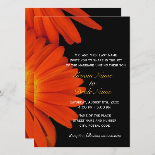 オレンジゲルベラデイジー結婚式招待状 招待状 (正面/裏面)