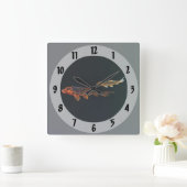 オレンジコイと金ゴールドコイ スクエア壁時計 (ホーム)