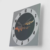 オレンジコイと金ゴールドコイ スクエア壁時計 (傾斜)