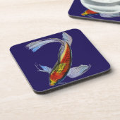 オレンジコイの日本のな水彩画のコイの芸術 コースター (左側)