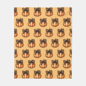 オレンジコケットオータムハロウィーンレオパートカボチャ フリースブランケット (正面)