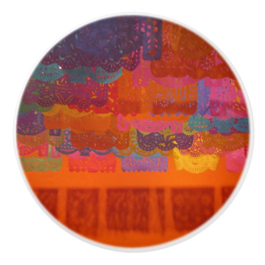 オレンジココメキシカンバナーはっきりしたカラー セラミックノブ (正面)