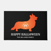 オレンジコーギハッピーハローウィンファミリー名 ドアマット (正面)