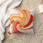オレンジコーラルオンオフホワイト抽象芸術アートフラワー クッション (ブランケット)