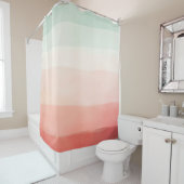 オレンジコーラルクリームセージ緑ストライプ色 シャワーカーテン (インサイチュ)