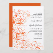 オレンジコーラルバード&スワール結婚式招待状 招待状 (正面/裏面)