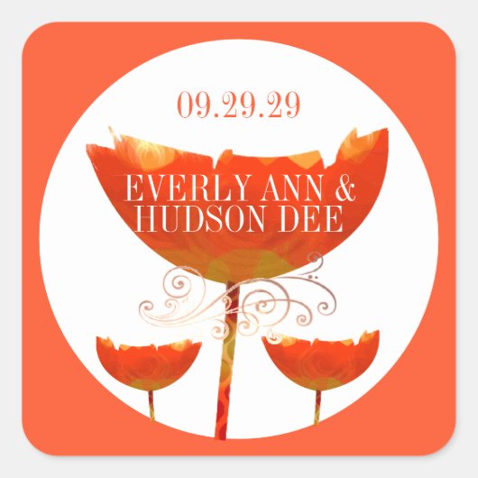 オレンジコーラルボホのまわりにポピー スクエアシール (正面)