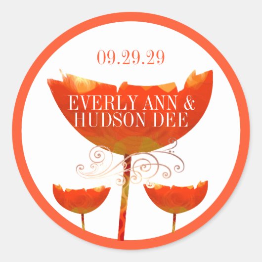 オレンジコーラルボホのまわりにポピー スクエアシール (正面)