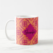 オレンジコーラル&マゼンタアラベスクモロッコグラフィック コーヒーマグカップ (左)