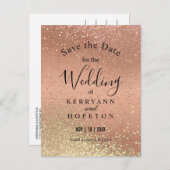 オレンジコーラル&金ゴールドグリッター – 日付を保存 案内ポストカード (正面/裏面)