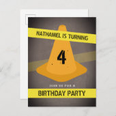 オレンジコーン警告テープ建築誕生日 インビテーションポストカード (正面/裏面)