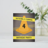 オレンジコーン警告テープ建築誕生日 インビテーションポストカード (スタンド正面)