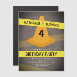 オレンジコーン警告テープ建築誕生日 マグネット招待状