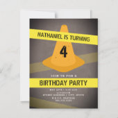 オレンジコーン警告テープ建築誕生日 マグネット招待状 (正面)