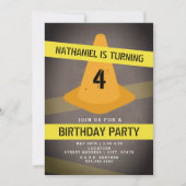 オレンジコーン警告テープ建築誕生日 招待状 (正面)