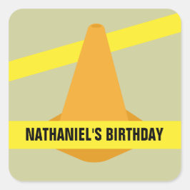 オレンジコーン&建築テープバースデーパーティー スクエアシール