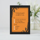 オレンジゴシックの出欠返信カード(メニュー選択付き) 出欠カード (スタンド正面)