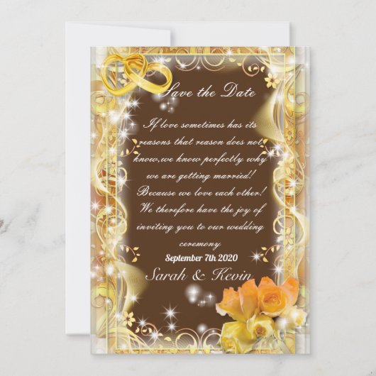 オレンジゴールドとブラウンの背景の水彩画で日程を保存 招待状 (正面)