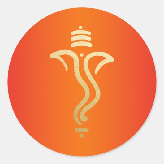 オレンジゴールドのお祭りガネーシャ/インドの神 ラウンドシール (正面)