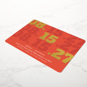 オレンジゴールドのモダンチャンキー日付 SAVE THE DATE 箔招待状 (回転した状態)