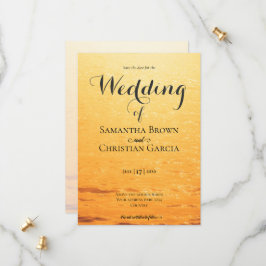 オレンジゴールドの夏の海の波の結婚式 セーブザデート