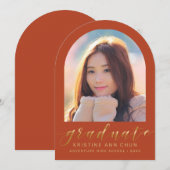 オレンジゴールドアーチ写真卒業発表 招待状 (正面/裏面)