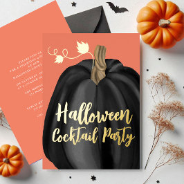 オレンジゴールドカボチャハロウィンコックテイルパーティー 箔招待状