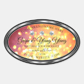 オレンジゴールドグリッター商品ラベル ダイヤモンド シルバー 楕円形シール (正面)