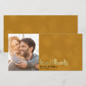 オレンジゴールド ウェディング フォト ラブ & サンクス ありがとう サンキューカード (正面/裏面)