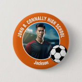 オレンジサッカープレイヤー写真 高校の士気 缶バッジ (正面)