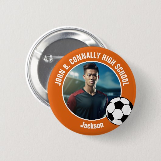 オレンジサッカープレイヤー写真 高校の士気 缶バッジ (正面&裏面)