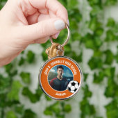 オレンジサッカープレイヤー写真 高校 キーホルダー (手)