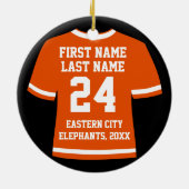 オレンジサッカーホッケースポーツジャージー セラミックオーナメント (裏面)